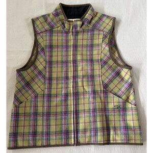 Retired Stormy Kromer Vest Women's XL Wool Green Purple Eggplant Plaid
